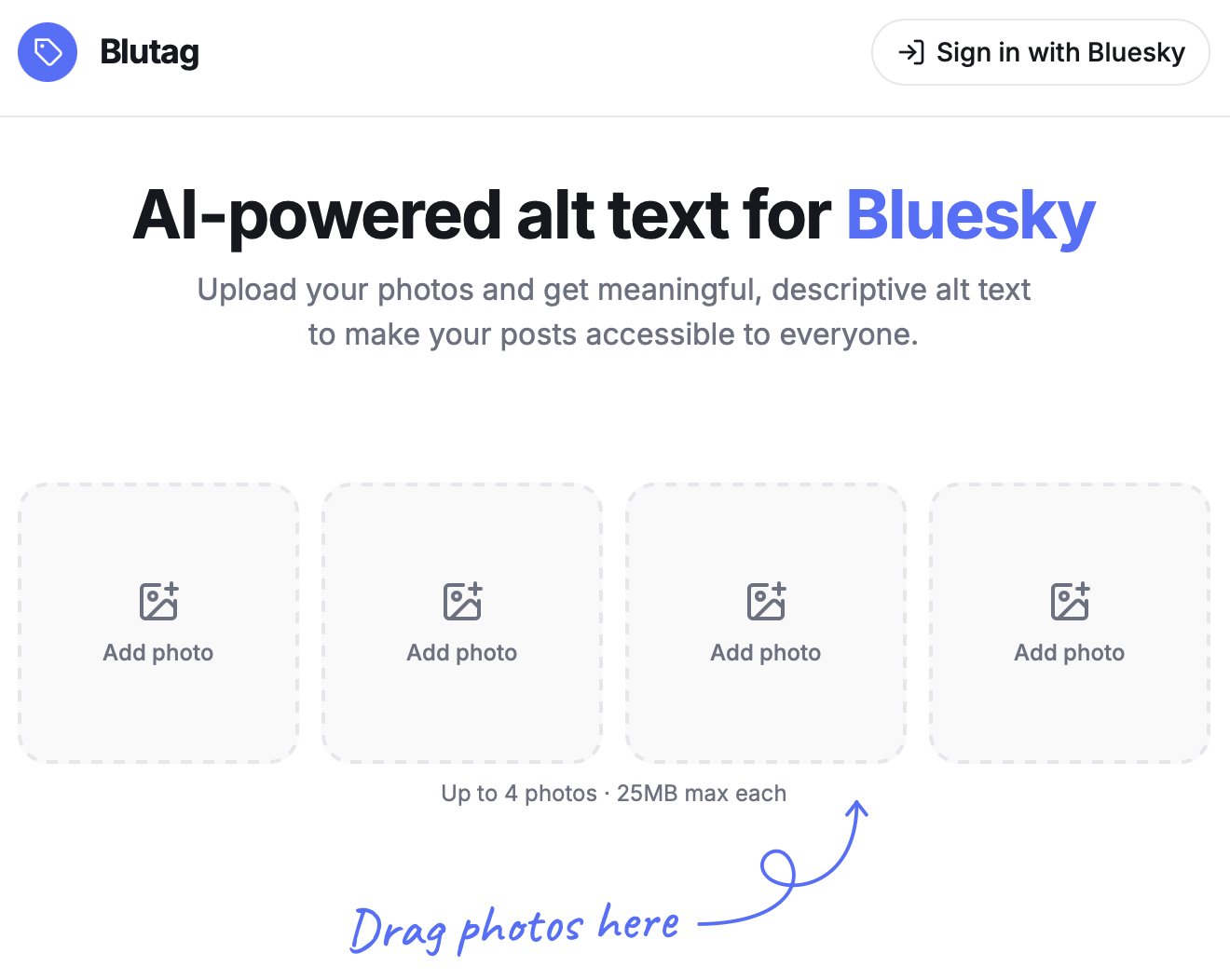 A screenshot of the Blutag website, showing the title 
