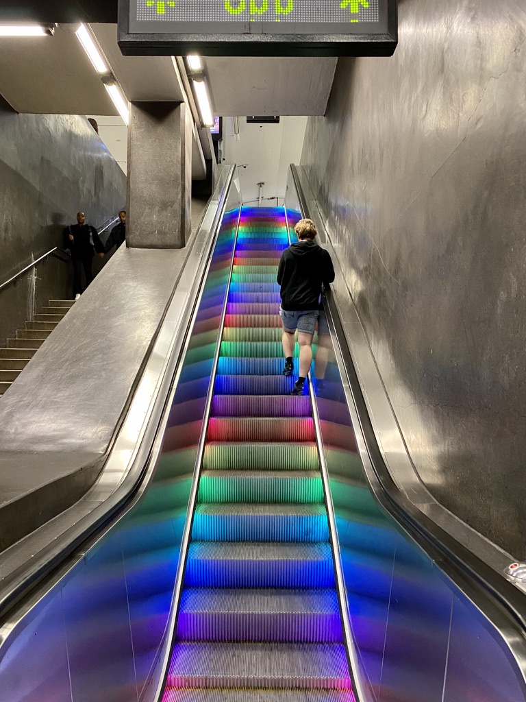 Rainbow lighting at T-Centralen metro station